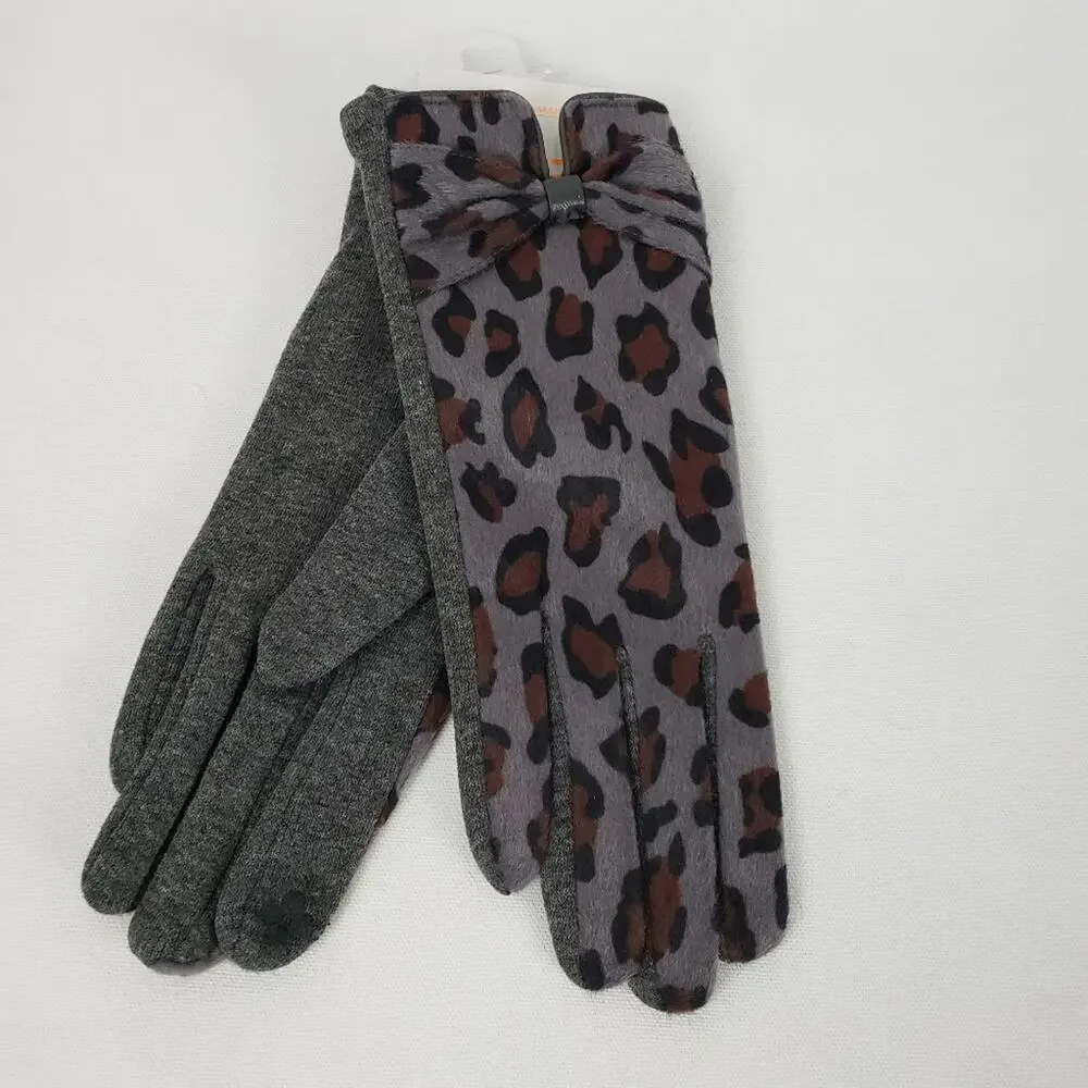 LOF gray brown leopard cheetah animal print smart gloves